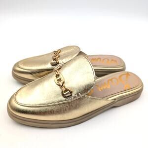 Sam Edelman Kira Slip On Mule Women's Logo Leather Gold Size US6M EU36